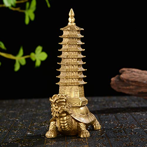 Estatua de Bronce Feng Shui Dragón con Torre miniatura 7