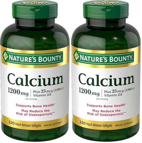 Nature's Bounty Calcium 1200 mg with Vitamin D3, Bone Health & Immune Support, Vitamin D3 1000 IU, 220 Softgels (Pack of 2)