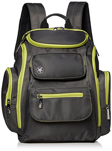 Image of Jeep Perfect Pockets Baby Diaper Bag Backpack - Small Bag with 12 Roomy Pockets for The Ultimate Organizer - Includes Wipe Holder and Wipeable Changing Pad - Grey and Green