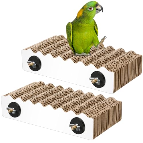 CroBlissful 2 Pieces Bird Perch Bird Chew Toy Parrot Cage Perch Cardboard Bird Platform Paw Grinding Stand Parrot Playground Foraging Toys for Macaws, Small Parakeets, Conures, Budgies(Large)