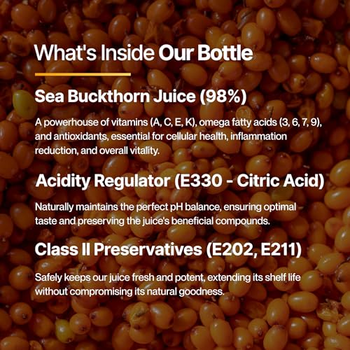 Image of Dr. Vedic Himalayan Sea Buckthorn (Leh Berries) Pulp 500ml | Cold-Pressed Pulp Concentrate | Natural Vitamin C & Omega 3-6-7-9 | Supports Immunity, Skin Radiance & Gut Health | Herbal Superfruit Supplement