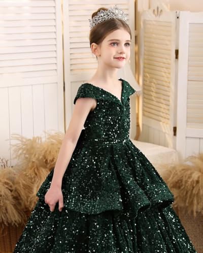 Sequin V Neck Pageant Dress for Girls Long Ball Gown Prom Dresses with Bow Sparkle Party Dress4