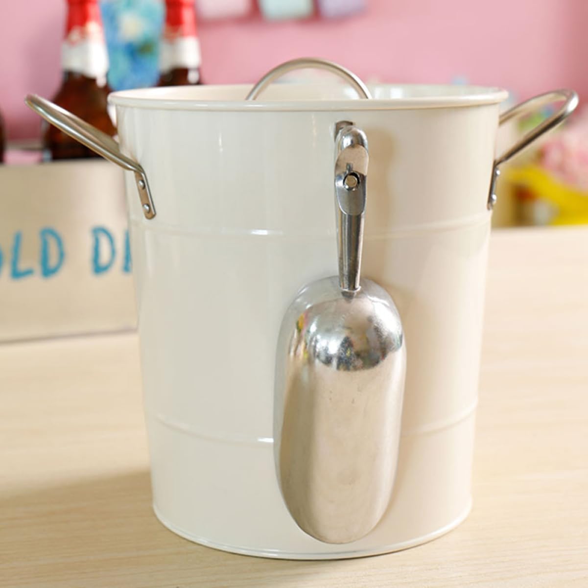MAGICLULU Secchiello Ghiaccio Festa 4, 5l Ferro Bianco per Vino e Birra | Palette Inclusa, Uso Celebrazioni e Ogni Occasione, Raffredda Bottiglie Vino, Festival Birra Decor