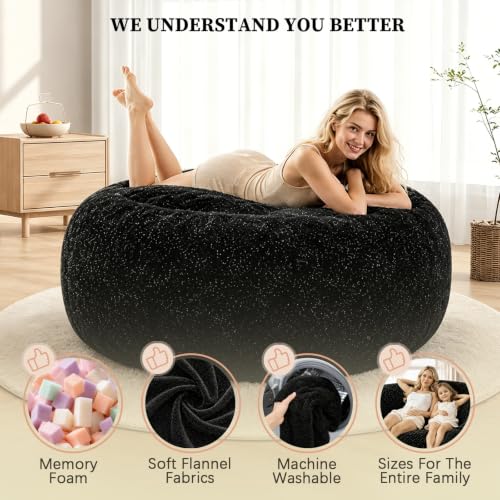 Image of Memory Foam Bean Bag Chair for Adults, 4FT Black Shining