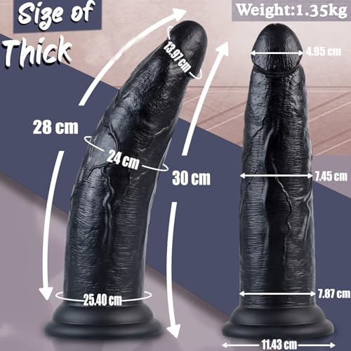 7.4cm Durchmesser Dual Density Silikon Gaint Dildo, 30 cm Dicker Riesen Schwarz Dildos, Große Gerader Schaft Sexspielzeuge mit Starken Saugnäpfen für Erwachsene Männer und Frauen