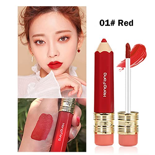 Aaiffey 2 Color Pencil Shaped Lip Gloss,Matte Hydrating Liquid Lipstick For Women Long Lasting Lip Tint Non-Sticky Nourishing Lip Glosses Set (Red+Raspberry) #TOP1