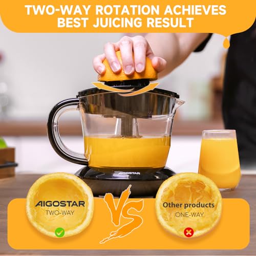 Aigostar Saftpresse Elektrisch 2 Kegel, Orangenpresse 40 Watt, Zitruspresse 0.7 Liter, 2 Drehrichtungen, Hohe Saftausbeute, Tropfsicherer Auslauf, BPA-frei – Bild 3