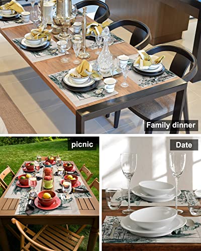 Placemats Set Of 6 - Non-Slip Heat-Proof Fabric Placemat Washable Dining Table Mats With Pocket - Art Ink Landscape Chinese Painting Cloth Place Mats (13"X19") #TOP4