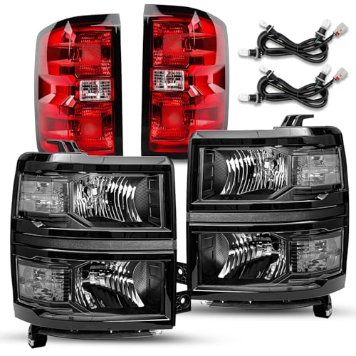 Image of TUSDAR Upgraded Lens Headlight and Tail Light Assembly Fit for 2014 2015 Chevy Silverado 1500 Pickup Truck OE Style Halogen Lamps Replacement Black Housing Clear Reflector /Driver & Passenger Side