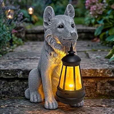 YEPOTUE Solar Dog Garden Statue, Outdoor Decoration with Lantern for Yard, Patio, Lawn Outside, Ideal Christmas Birthday Mothers Day Gifts for Mom Women Grandma