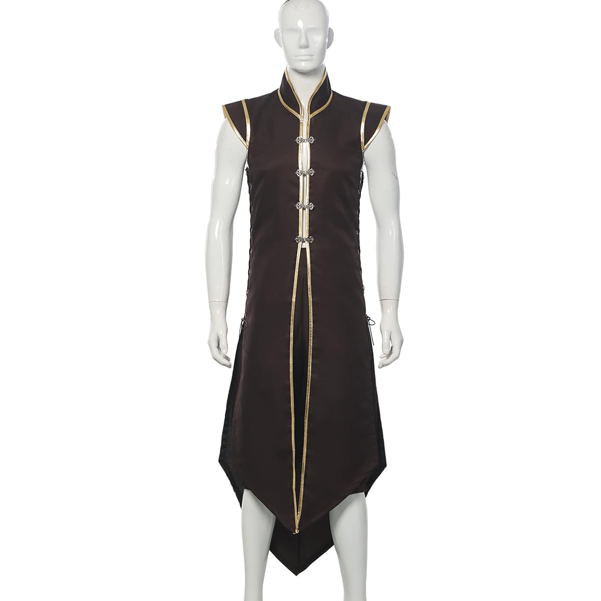 Gilet medievale vichingo da uomo, stile rinascimentale, stile vintage, senza maniche, lungo, Nero