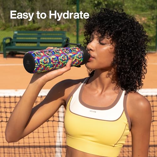 Image of ENCOOL Insulated Water Bottle with Straw Stainless Steel Water Bottle, Leak-Proof, BPA-Free, Double Wall Vacuum Keeps Cold for 24 Hours for Sports, Travel, School (26 oz, Mood Faces)