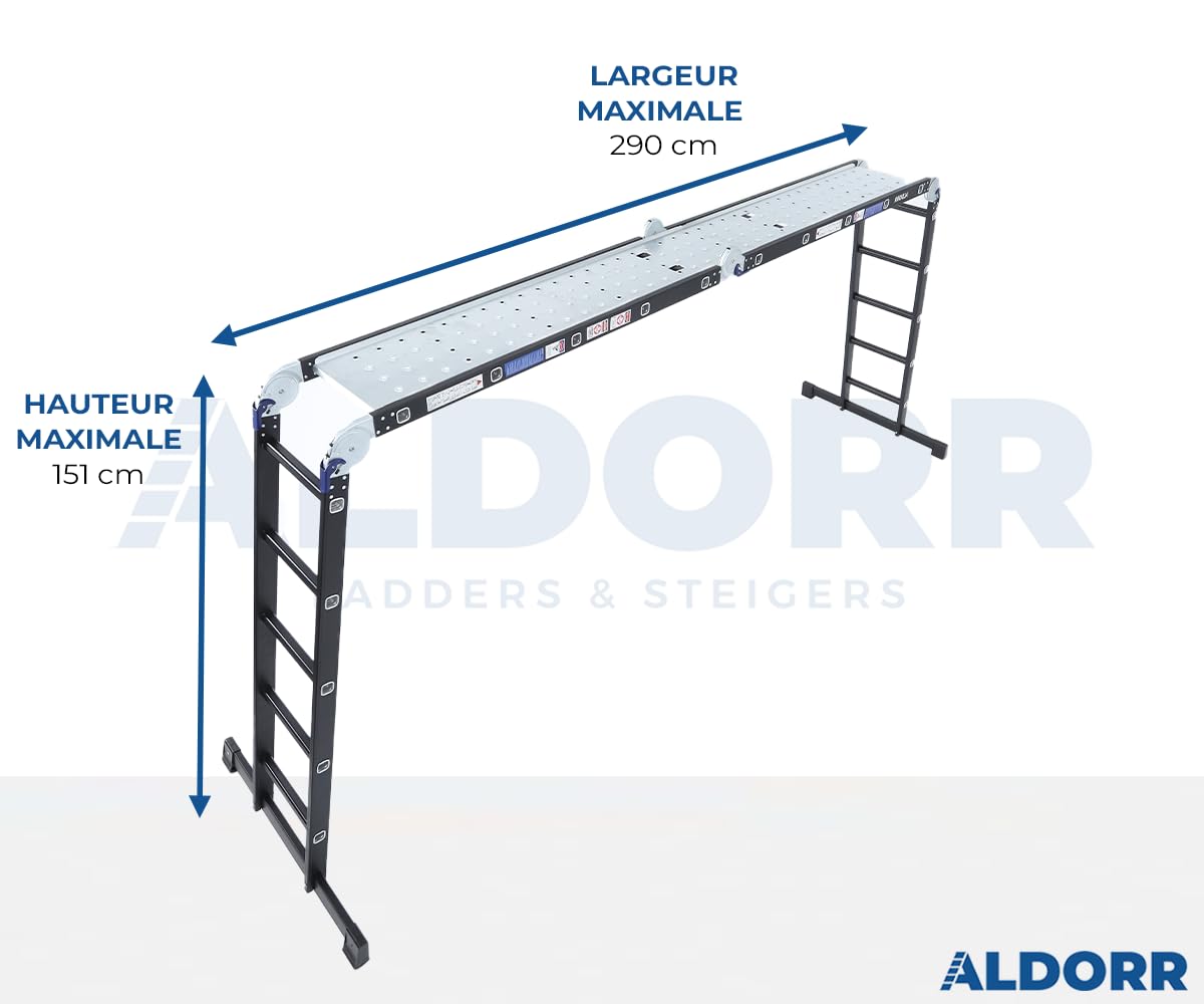 ALDORR 4x5 Professionnelle Échelle Pliante sans Plateforme - Aluminium de Haute Qualité - Polyvalente - Capacité de Charge Jusqu'à 150 kg - Pliable - Sûr et Fiable (EN131) - Échelle Extensible