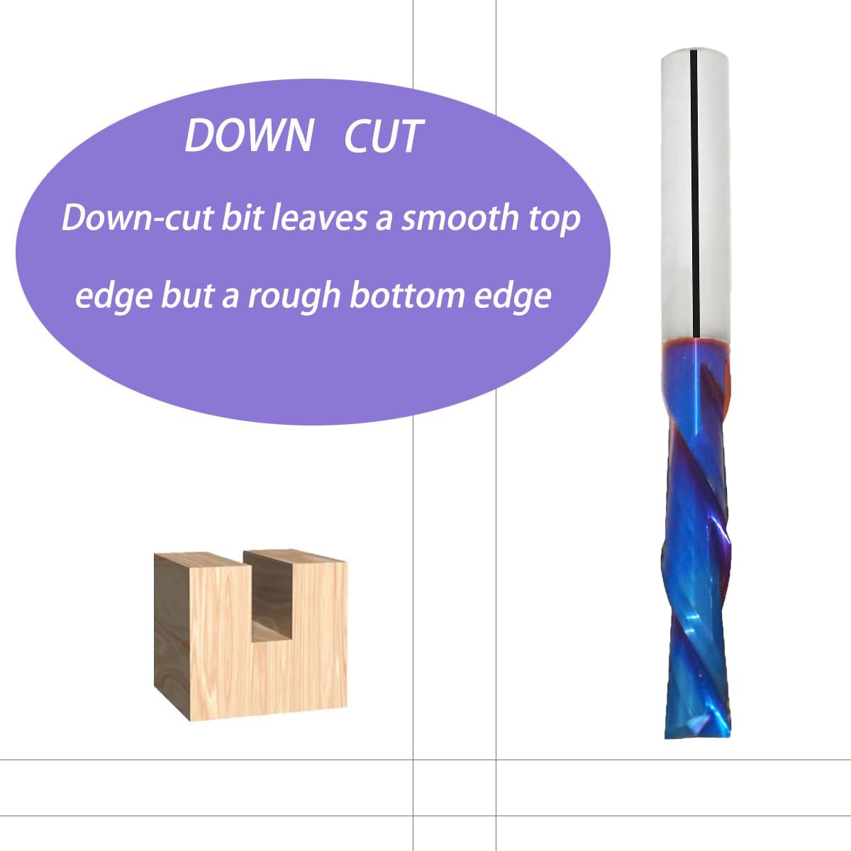 2PCS CNC 2 Flute Plunge Router Bits Solid Carbide Nano Blue Coated Downcut End Mill 1/4 inch Shank 1/4 inch Dia 1Inch CL 2-1/2Overall Length for Wood Cutting, Carving, Edge Trimming D2130BC