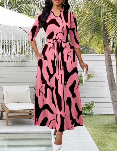 Image of BubFee Maxi Dresses for Women Semi Formal Long Dress 3 /4 Sleeve Casual A-line Church Dresses with Pockets