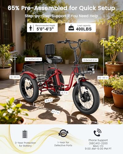Image of MOONCOOL Electric Tricycle for Adults, 20 inch x 4 inch Fat Tire Electric Trike, 48V 500W 3 Wheel Electric Bike, 7 Speed E Trikes for Adults with Removable Battery, Aluminum Frame & Large Basket