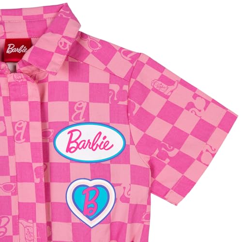 Barbie Big Girls' Costume Zip Front Printed Graphic Coverall Pink Checker 8 - image 2
