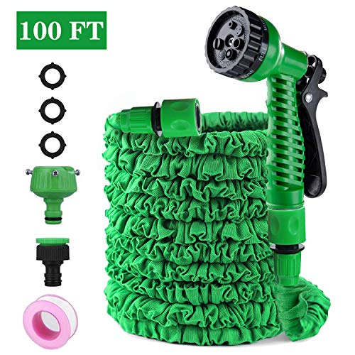 Preisvergleich Produktbild QUTAII Flexibler Gartenschlauch, 100FT 30M Flexischlauch Gartenschlauch Flexibel Wasserschlauch Flexible Schlauch mit 8 Funktion Garten Handbrause für Gartenbewässerung und Reinigung(Grün)
