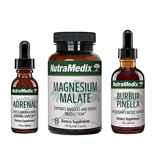 Nutramedix Energy Set - 3-Piece Kit Includes Extracts Of Astragalus, Rhodiola, Ginseng & Schisandra, Burbur-Pinella Detox Drops & Magnesium Malate Capsules For General Wellness #TOP23