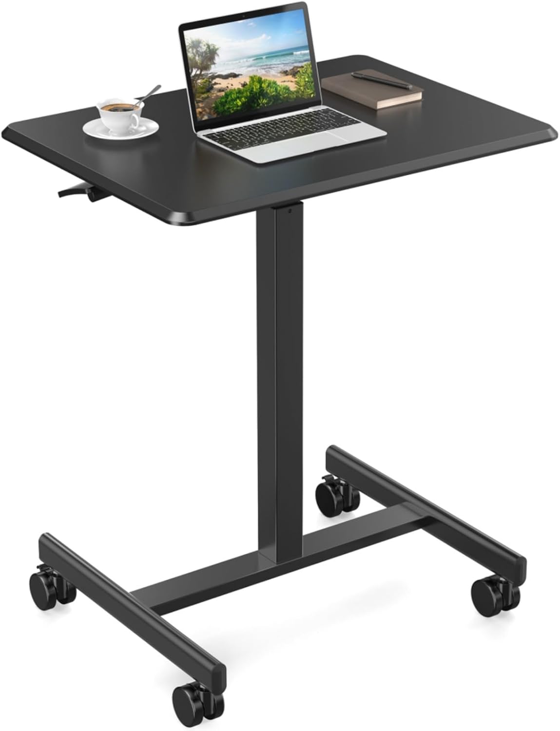 Height Adjustable Mobile Standing Desk with Gas Spring Lift, Rolling Laptop Computer Cart with Lockable Wheels, Ergonomic Work Surface for Home, Office, Bedroom (Brown)