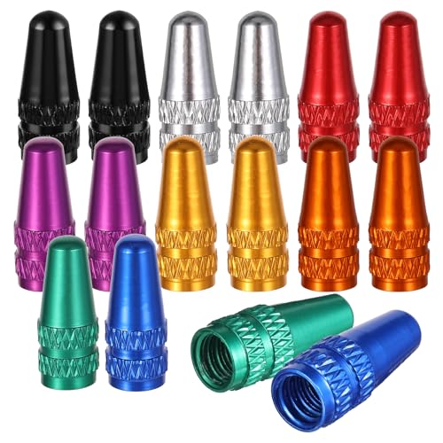 16Pcs Presta Valve Caps 8 Colors Bike Valve Caps Aluminum Bicycle Valve Stem Caps Used On Presta/French Valves Alloy Bike Tire Caps for MTB Road Racing Bicycle Rocket Style