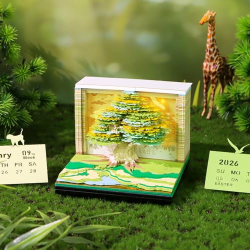 RSLIPIN 3D Calendar 2026,3D Memo Pad Magic Tree Time Piece Calendar 2026 Tear Away Paper Carving Art Desk Notepad - Thumbnail 2
