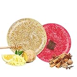 2x Shampoo Solido, 100% Naturale Shampoo Bar Sapone per capelli secchi danneggiati e trattati, Essenza Vegetale Vegetariana Balsamo Set [Ritocco/Crescita/Lisciante] Regalo per Donna Uomo