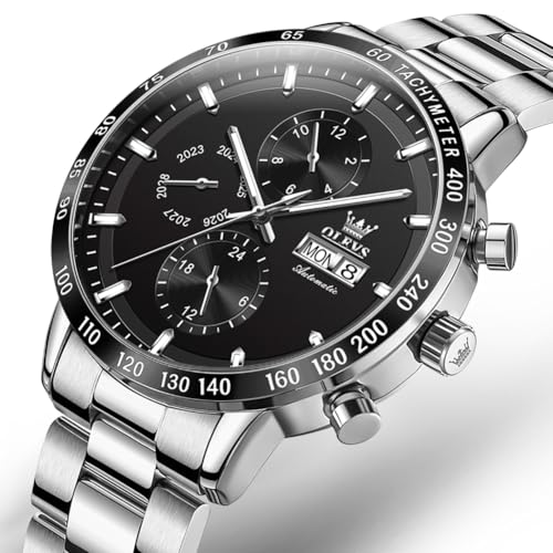 Image of OLEVS Automatic Watches for Men Business Dress Mechanical Watch Stainless Steel Waterproof Self Winding Classic Date Luxury Diamond Skeleton Men Wristwatch