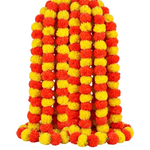 Best Artificial Flower Garlands: Festive Floral Decor 49 Home Decor Items Artificial Flowers Marigold - Pack of 5 Multicol...