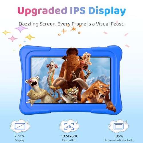 Image of Kids Tablet, 7 Inch Android 15 Tablet for Kids, 8GB+32GB 1TB Expanding, Quad Core Toddler Tablets with Shockproof Case, BT5.0, WiFi 5, Parental Controls, Games, Dual Camera (Blue)