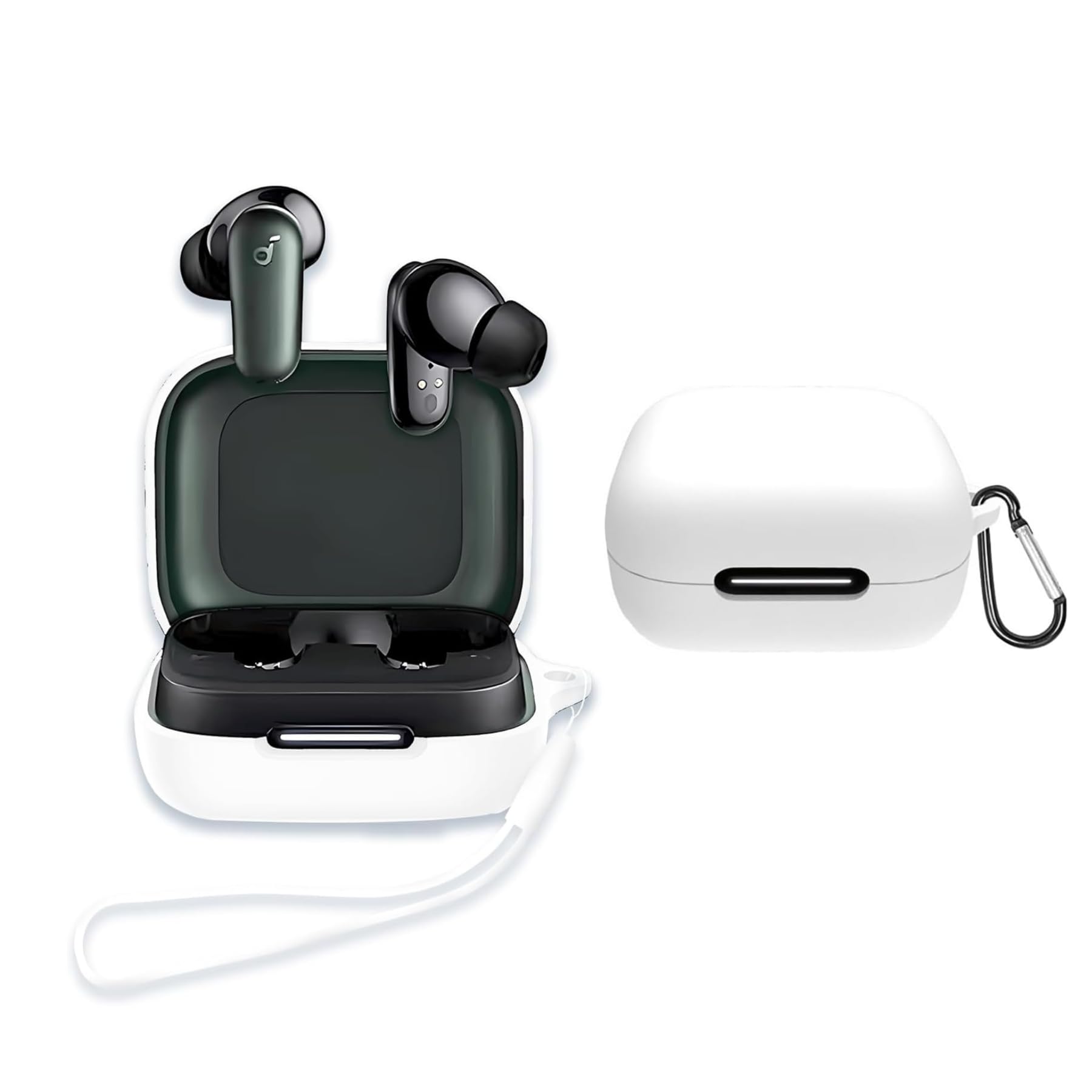 HAIDU Case For Anker Soundcore P30i Wireless Earphones: Convenient, Travel, Lightweight, Protective Cover Set (1 Case &1 Carabiner & 1 Lanyard) - Scratch-Resistant, Dustproof, Shockproof - White