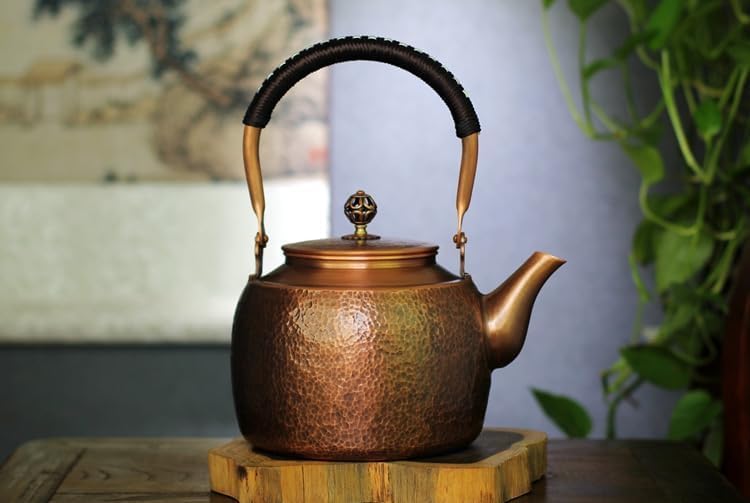 Miedziany czajnik do herbaty, ręcznie robiony, młotkowany garnek do gotowania gazowego i indukcyjnego, tradycyjny browar 1700 ml