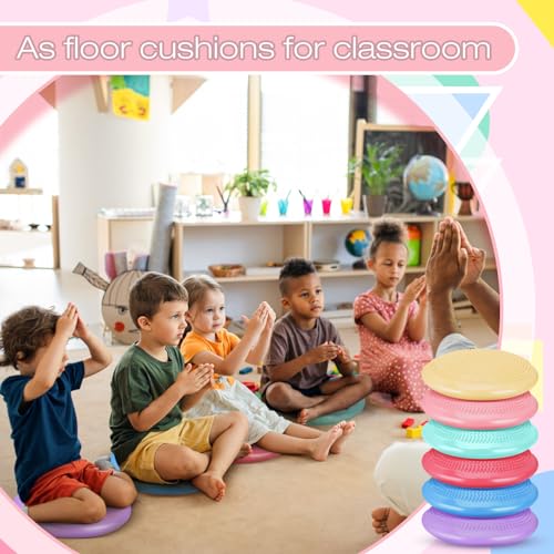 Image of Amylove 6 Pcs Wiggle Seat Inflated Wobble Cushion for Sensory Kid 13 Inch Balance Disc Kids Flexible Seating Exercise Sensory Pad Chair Cushion for Classroom Office School(Macaron)