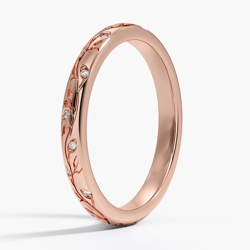 Moissanite Diamond Band Ring, Nature-Inspired Engraved Love-Knot Eternity Jewellery4