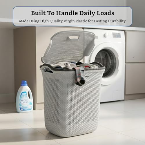 Image of Amazon Brand - Solimo Honey comb Laundry Basket - Small- 42 Litres - 45 cm x 36 cm x 50 cm | Light grey