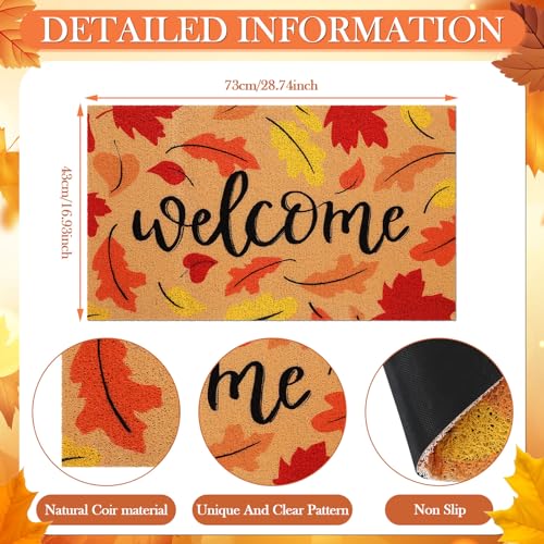 Tinideya Fall Welcome Door Mat Outdoor Autumn Maple Leaves Doormats 17 x 29 Inch Orange Imitation Coir Entryway Rugs Harvest Thanksgiving Mat for Fron