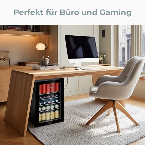 Bomann® Kühlschrank mit Glastür – Flaschenkühlschrank 63 L | Platz für bis zu 89 Dosen (0,33 l) | Getränkekühlschrank für Bier, Party & Büro | 74 cm | LED-Beleuchtung | leise | 4 Ablagen | KSG 7515
