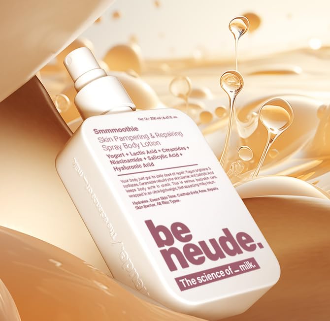 Image of Be Neude Body Lotion with Ceramide, Lactic Acid, Niacinamide & Hyaluronic Acid for Deep Hydration, Barrier Repair & Dark Spot Reduction, Ultralight, Non-Sticky Body Lotion Smmmoothie, 250ml