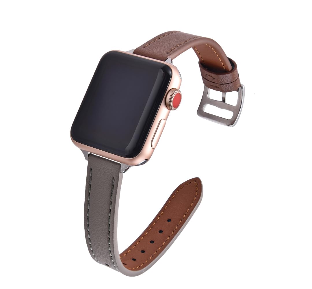 PTFULUOS Slim Genuine Leather Bands for Watch Women - Compatible with 38mm 40mm 41mm 42mm 44mm 45mm 46mm 49mm Strap - Soft Replacement Wristbands for iWatch Series 10/9/8/7/6/5/4/3/2/1 Ultra SE