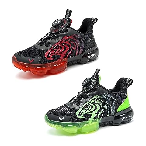 JMFCHI SPORTS Kids Sneakers Running Tennis Shoes Black Red Green Big Kid 5 Cover