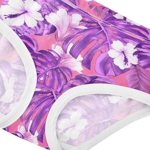Joisal Toddler Girls Underwear 2t Cotton Panties for Girl Print Underpants Briefs Tropical Purple Monstera Leaves4