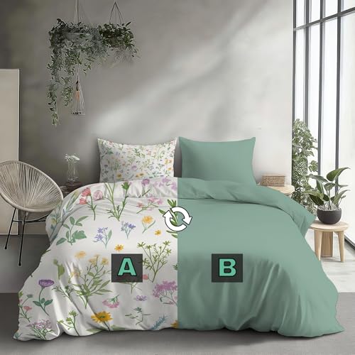 Parure de lit fleurs sauvages en microfibre blanche 240x260 cm