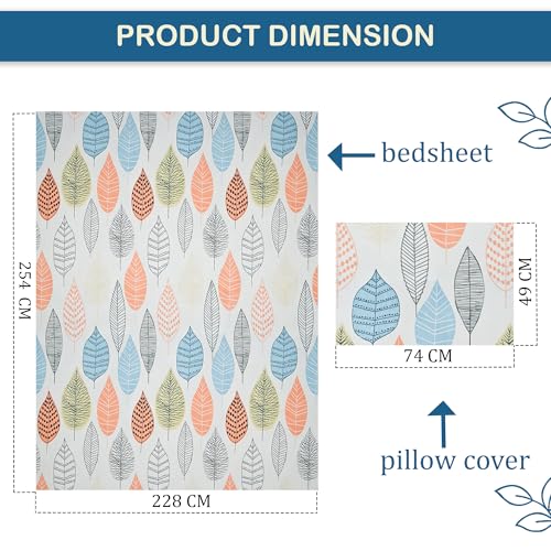 Image of Kuber Industries Cotton 220 TC Double Bedsheet With 2 Pillow Covers | Machine Washable Soft Bedsheet For Living Room, Home & Hotels | Leaf Print - Peach