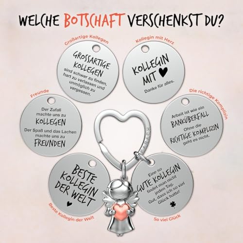 FABACH Beste Kollegin Schlüsselanhänger Schutzengel Glücksbringer mit Herz und Gravur - Abschied Kollege Abschiedsgeschenk - Geschenke Arbeitskollegin Geschenk für Kollegin mit Herz