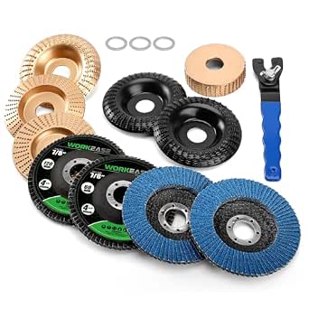 14pcs Wood Carving Disc Set for 4 in & 4.5 in Angle Grinder with Conversion Rings