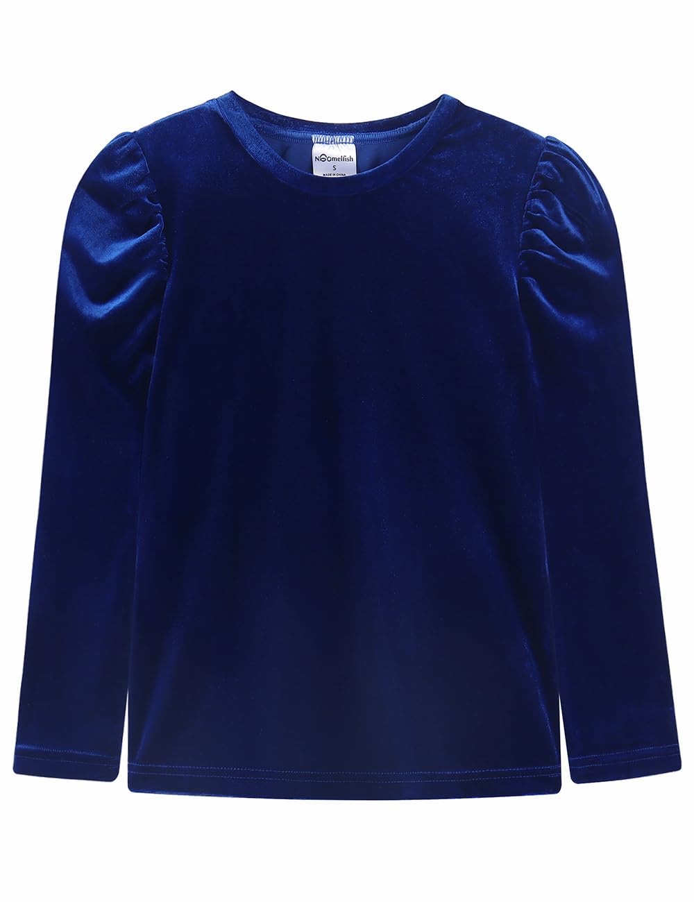 Noomelfish Girls Velvet Puff Long Sleeve Shirt Casual Solid Pleated Blouse Tops (5-12 Years)