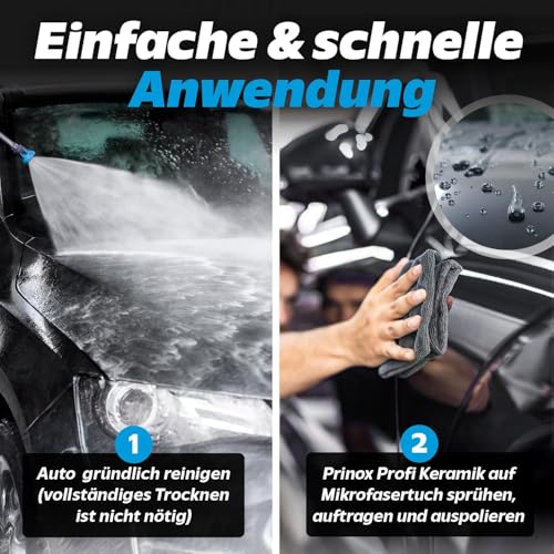 Prinox Profi Keramikversiegelung Auto Set 550 ml inkl. Mikrofasertuch - Keramik Versiegelung für perfekten Glanz mit Versiegelungs-Effekt - Premium Lackversiegelung, Flüssigglas für alle Lacke