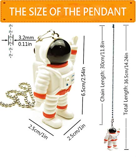 Image of Ceiling Fan Pull Chain Extender with Spaceman Charm - 12-Inch Decorative Fan Chain Pulls & Ball Connector (Dangler Pendant Accessories) (Orange)