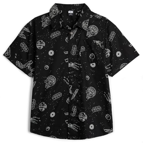 STAR WARS Millennium Falcon TIE Fighter X-Wing Little Boys Button Down Shirt Black 6