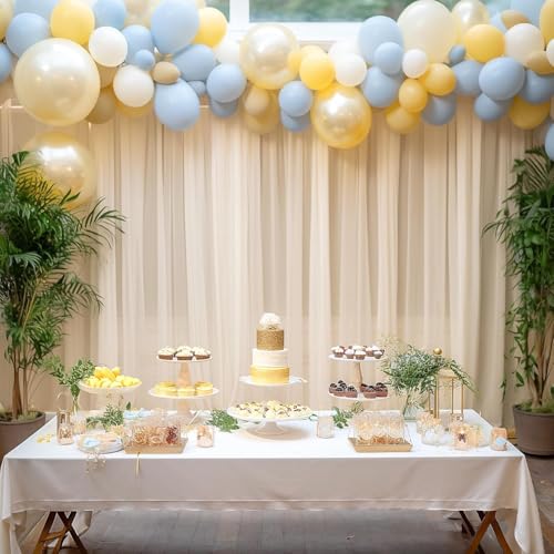 Image of White Net Backdrop Curtain Set for Decoration, 2 Pieces, 8 x 5 feet, for Wedding, Birthday, Anniversary, Engagement (Cream)